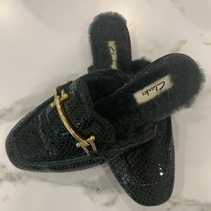 Clarks Black Leather Mules